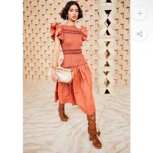 Ulla Johnson Handmade Madeline Smock Flutter Sleeve Dress Clay Size 4/8 NWT